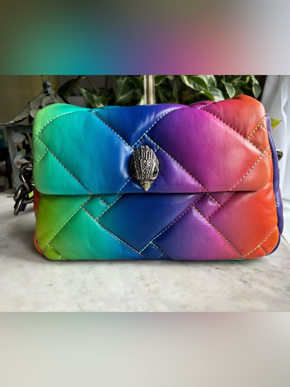 Kurt Geiger Rainbow Quilted Shoulder Bag - Green Blue Purple Pink Orange Red